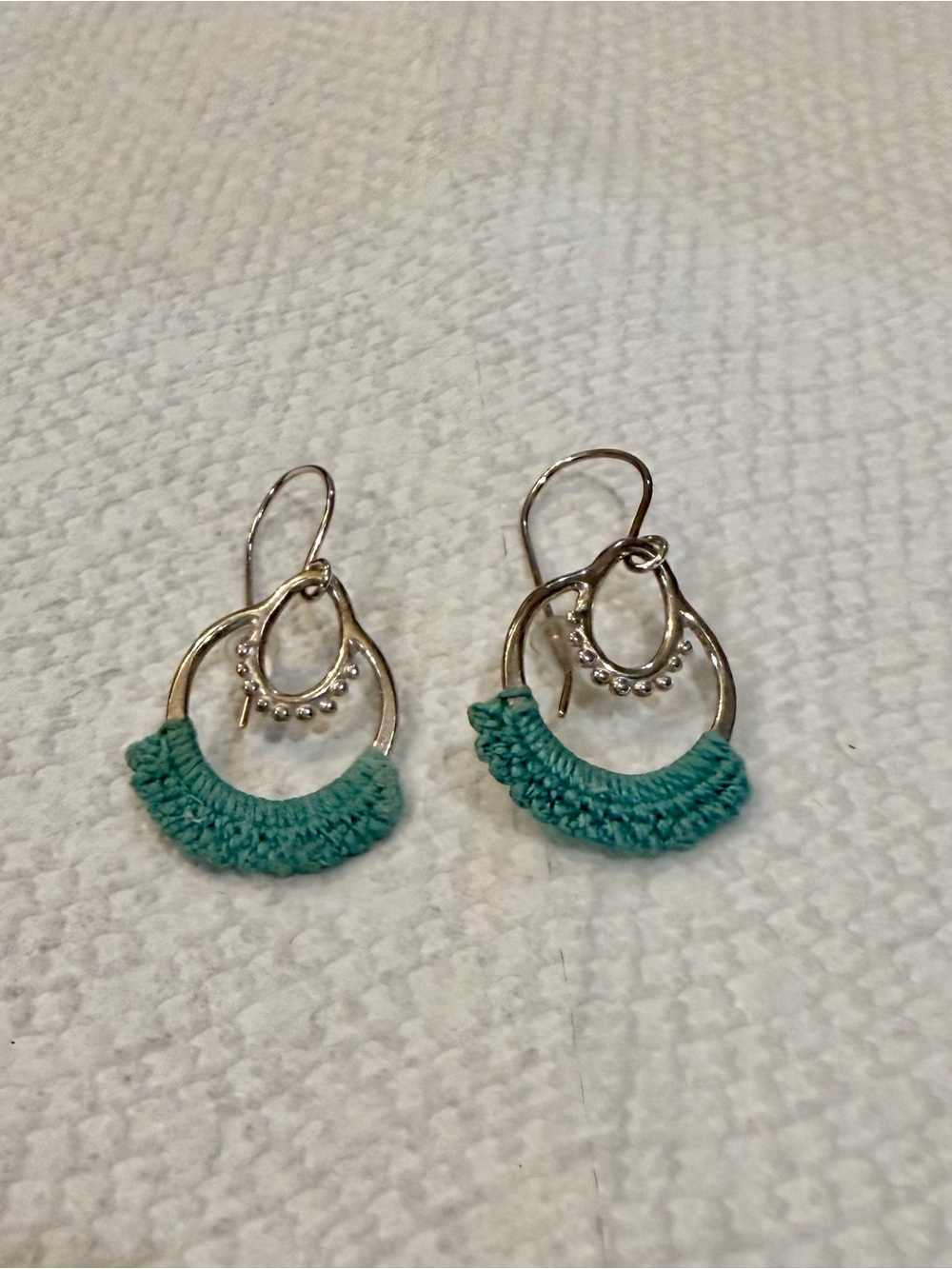 Handmade Turquoise crochet with sterling silver design hoops